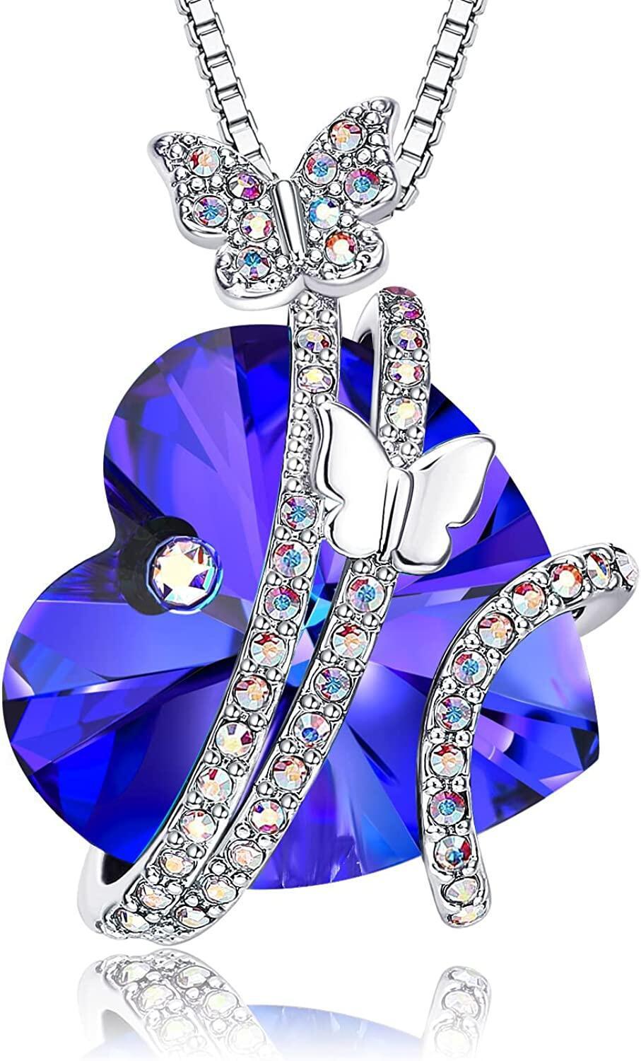 Heart-shaped Gem Inlaid With Exquisite Butterfly Colorful Crystals Women's Necklace