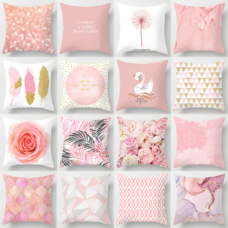 Ins Pink Feather Pillow Cover for Home Sofa Decor