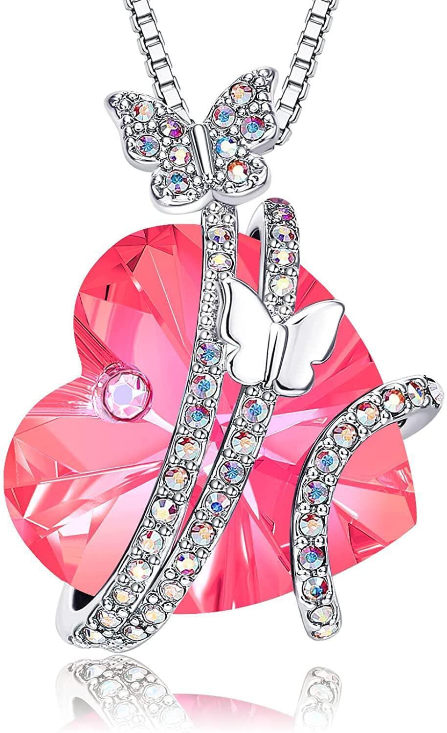 Heart-shaped Gem Inlaid With Exquisite Butterfly Colorful Crystals Women's Necklace