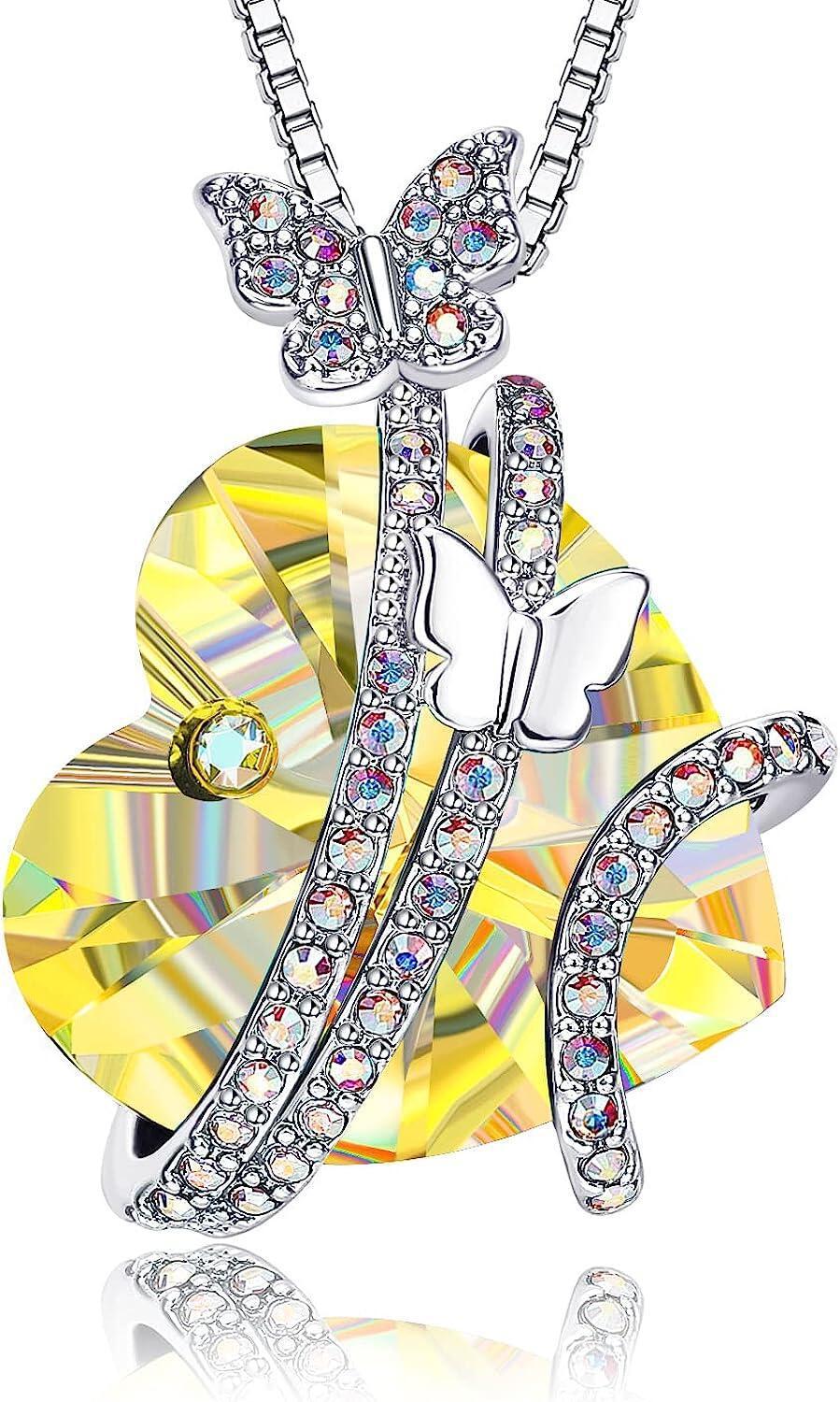 Heart-shaped Gem Inlaid With Exquisite Butterfly Colorful Crystals Women's Necklace