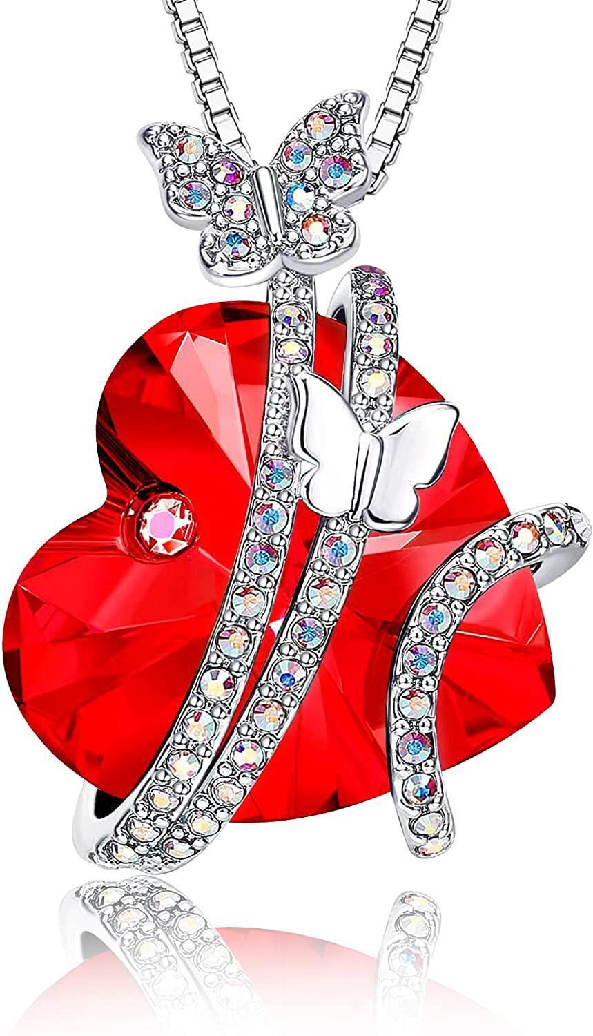 Heart-shaped Gem Inlaid With Exquisite Butterfly Colorful Crystals Women's Necklace