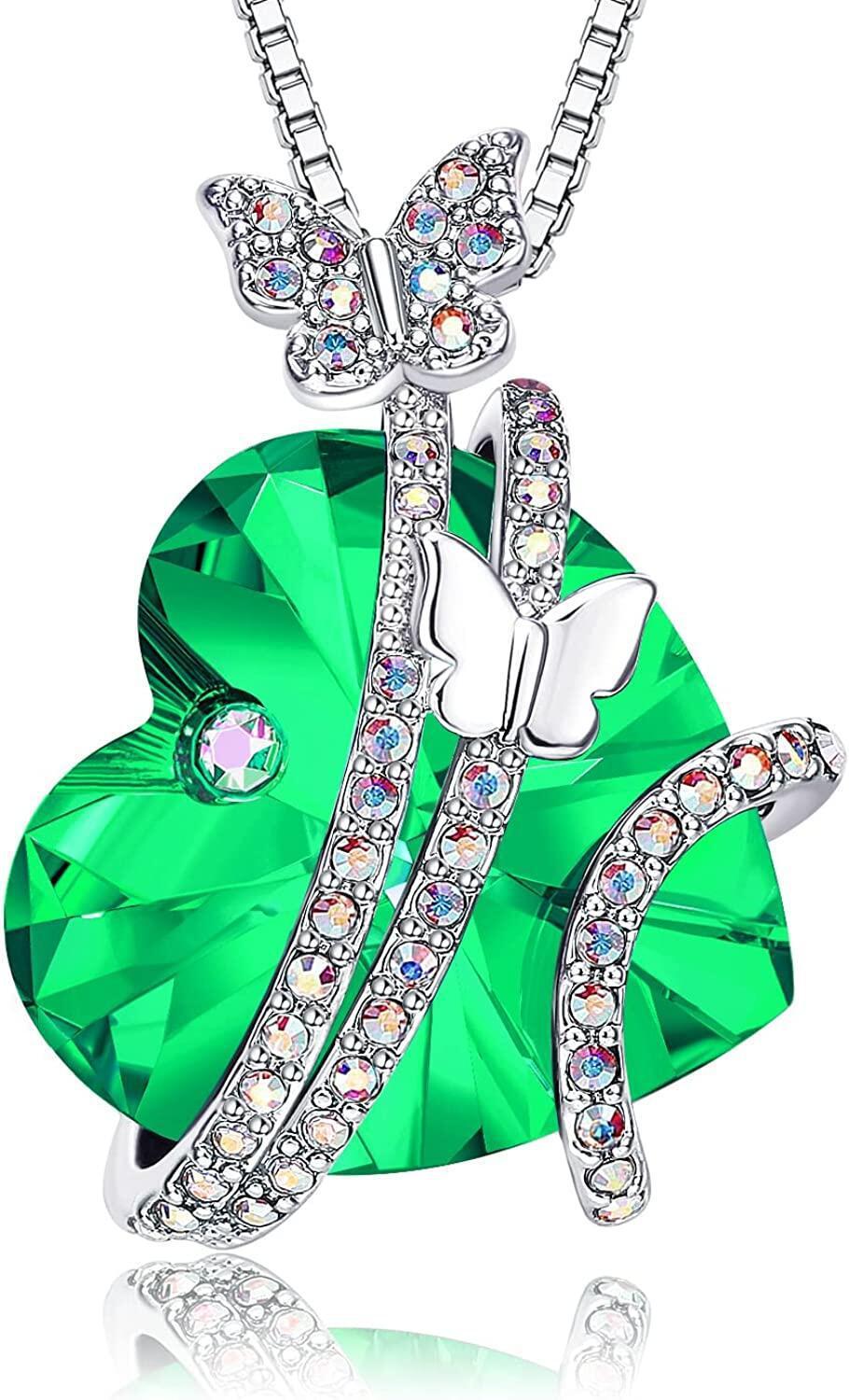 Heart-shaped Gem Inlaid With Exquisite Butterfly Colorful Crystals Women's Necklace