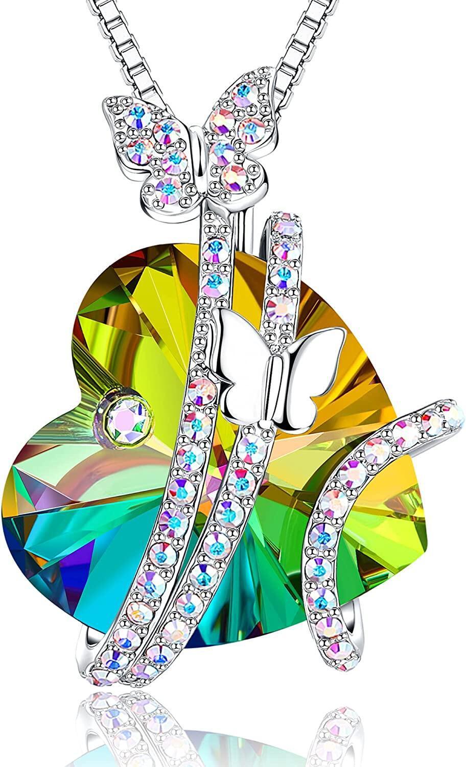 Heart-shaped Gem Inlaid With Exquisite Butterfly Colorful Crystals Women's Necklace