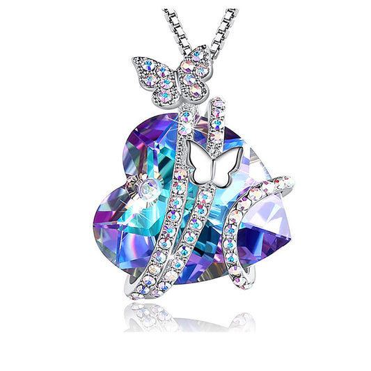 Heart-shaped Gem Inlaid With Exquisite Butterfly Colorful Crystals Women's Necklace